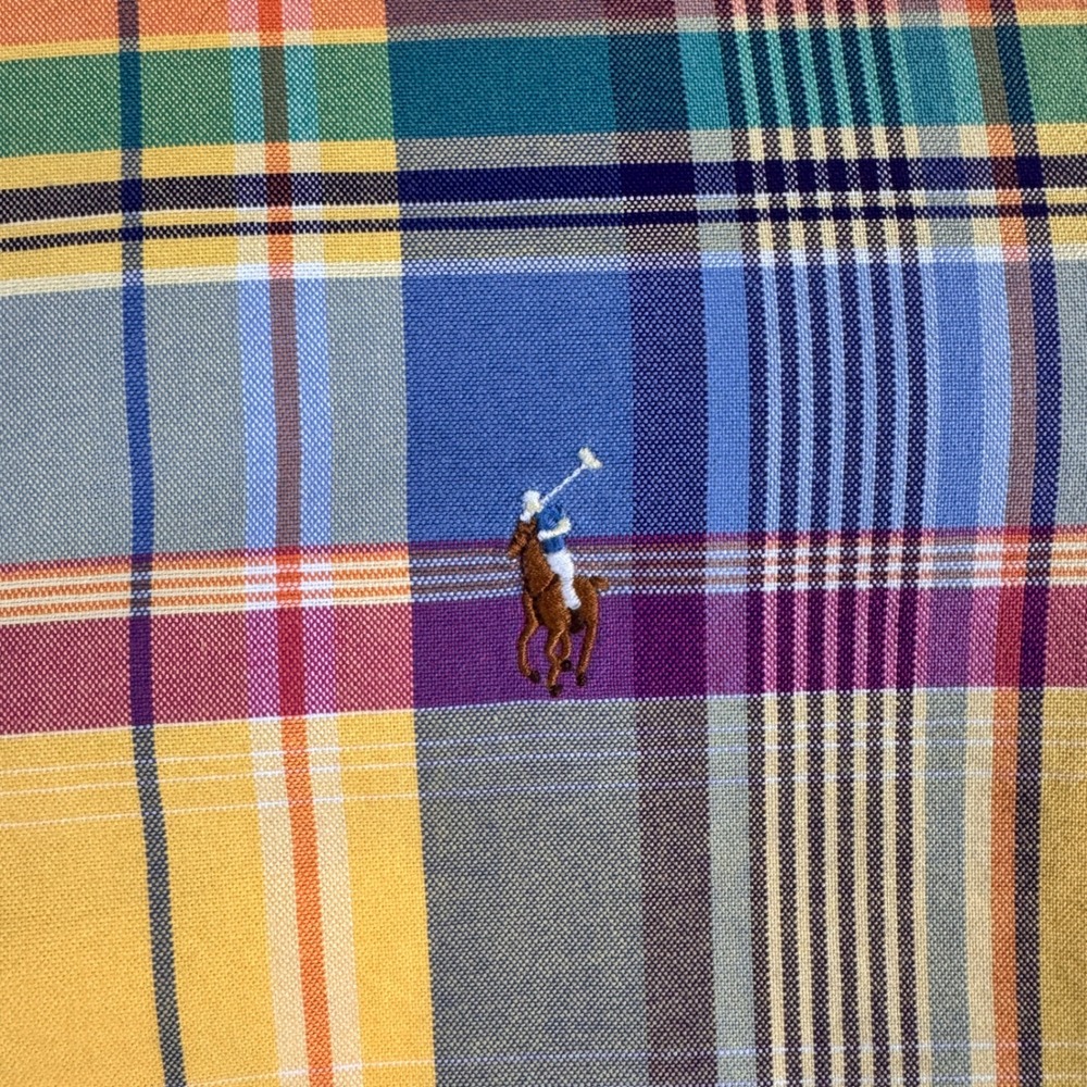 Ralph Lauren Plaid Oxford Button Down Shirt Men M Yellow Multi Color Long Sleeve - Picture 3 of 7
